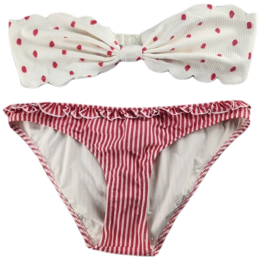 Marysia Solid & Striped Women Bikini Set M Polka Dot Striped Scalloped Ruffle